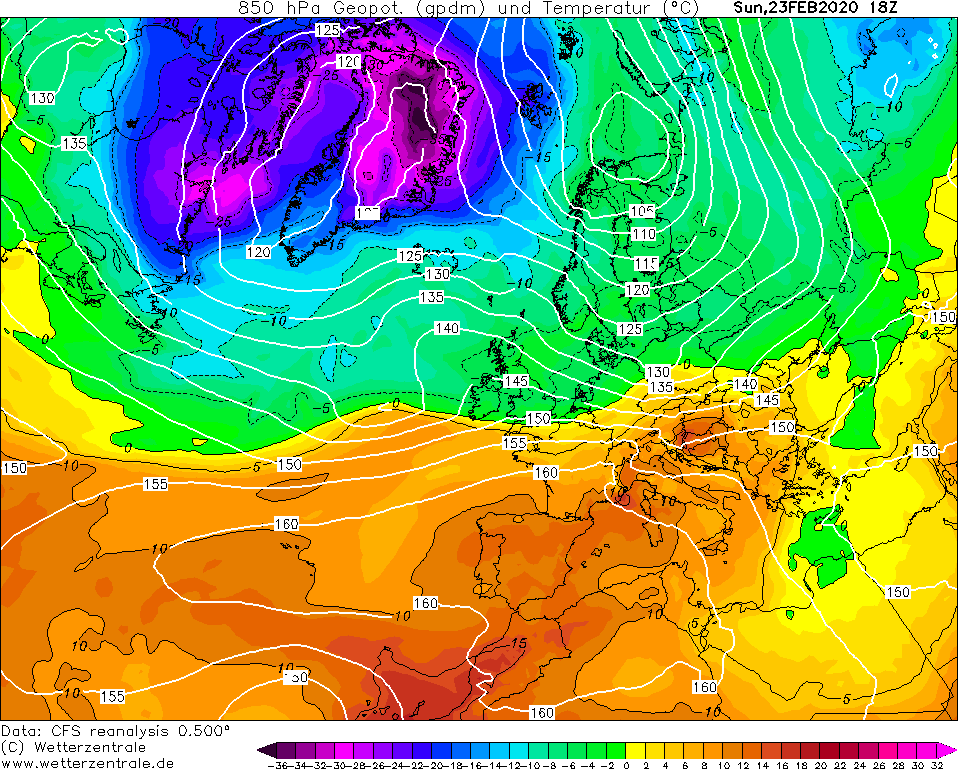 850 hPa Temperaturverteilung 18zz